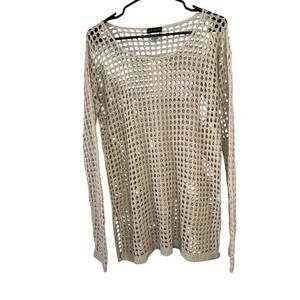 Beige Crochet‎ Knit Long Sleeve Top Casual Layering Womens Whimsy Grunge